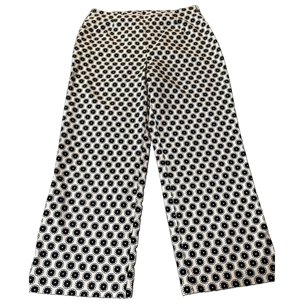 Vtg 90s Chicos Floral Crop Pants Womens Sz 6 Geometrical Black White Straight
